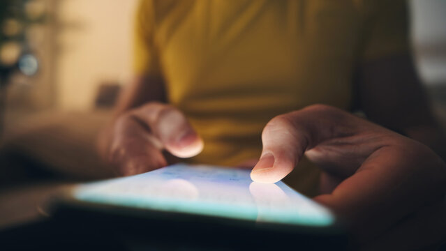 Person Typing A Chat Message On A Digital Smartphone Display At Home