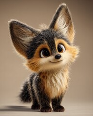 Naklejka premium Detailed 3D render of a stylized fennec fox with oversized ears and a curious expression