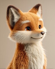 Naklejka premium Cute Red Fox Character with Large Eyes and Fluffy White Fur