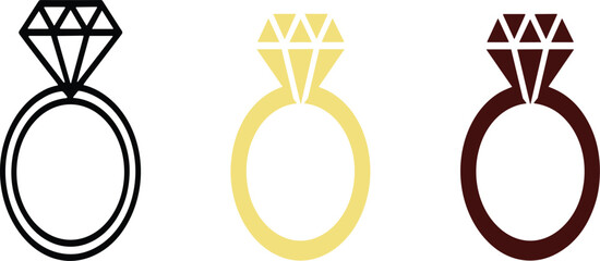 Fototapeta premium Three engagement rings in black, yellow, and brown with diamonds vector illustration EPS PNG file