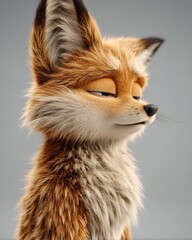 Naklejka premium Relaxed Red Fox Character with Closed Eyes and Soft Fur