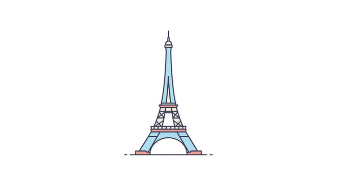 Colorful Outline Drawing of Eiffel Tower, Paris Landmark on Isolated White Background