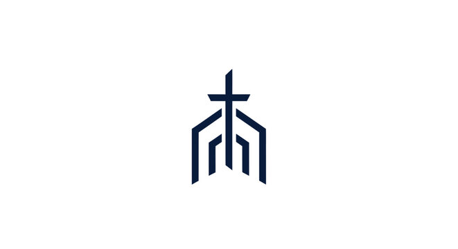 Modern Church Logo with Cross and Abstract Building Lines
