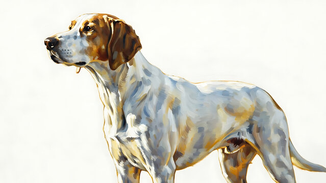 Oil painting of a brown and white pointer dog standing isolated on a transparent background