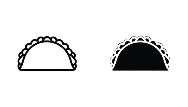 Dumpling or empanada pastry icon set in line art and silhouette styles for food design