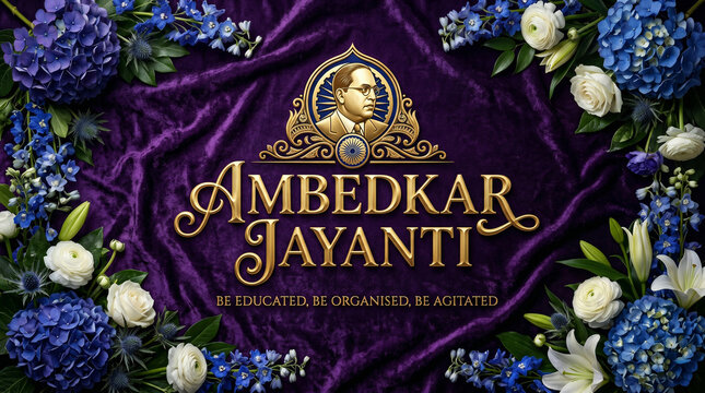 Ambedkar Jayanti Purple Gold Mandala Floral Elegant Vector Design, Happy Ambedkar Jayanti 
