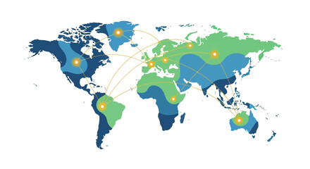 Fototapeta premium Global Connectivity World Map with Networking Lines and Digital Communication Hubs