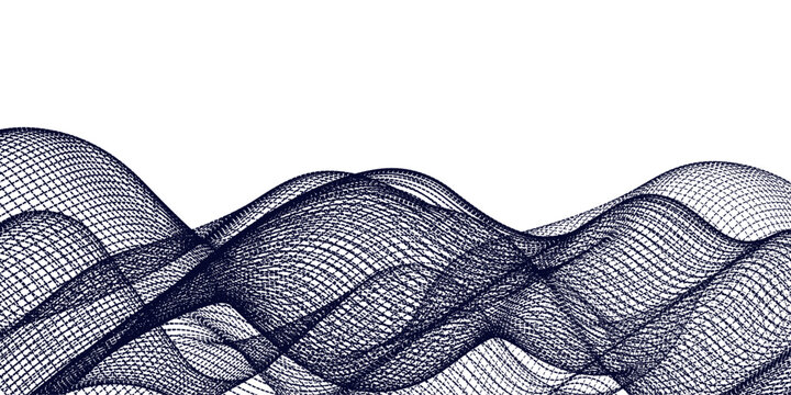 Dark blue mesh wave pattern isolated on white background with wavy lines