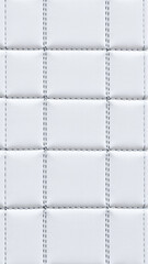 Naklejka premium The surface texture of white faux leather, stitched in diamond, square, and rectangular patterns. Quilted eco-leather