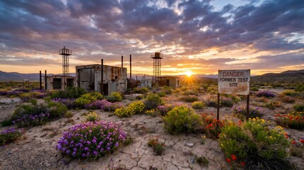 Fototapeta premium Desert Landscape Recovering After Nuclear Testing – Environmental Hope Concept