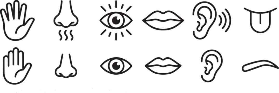 Five senses set in two rows hand nose