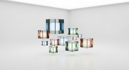 Obraz premium Floating colorful glass cubes with glowing lights inside