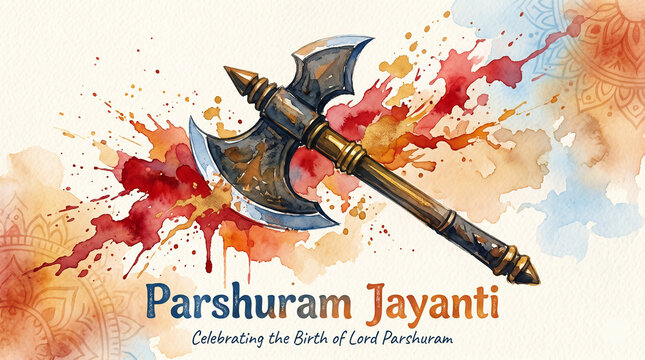 Parshuram Jayanti Watercolor Axe Power Indian Heritage Poster, Happy Parshuram Jayanti