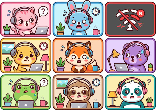 Cartoon animals wearing headphones.