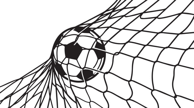 Soccer ball caught in a net, symbolizing a goal scored in a sports game