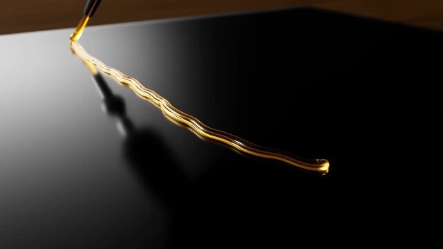 Stylus with golden tip resting on a dark surface with a reflective background featuring writing tool, digital pen, sleek design with modern