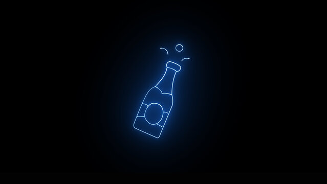 blue neon Birthday Champagne bottle popping illustration celebration