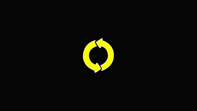 Circle arrow refresh icon rotation animation Motion graphic design on black screen.4k video .yellow color background . Animation of refresh symbol or loop round arrow.