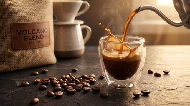 Pouring coffee into a clear cup.
