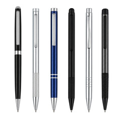 Fototapeta premium Collection of professional ballpoint pens isolated on transparent background