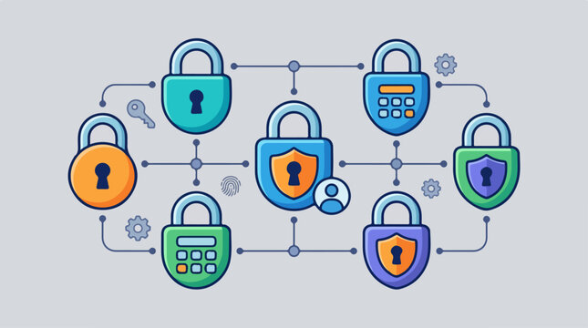 Digital Network Security Locks Connected.
