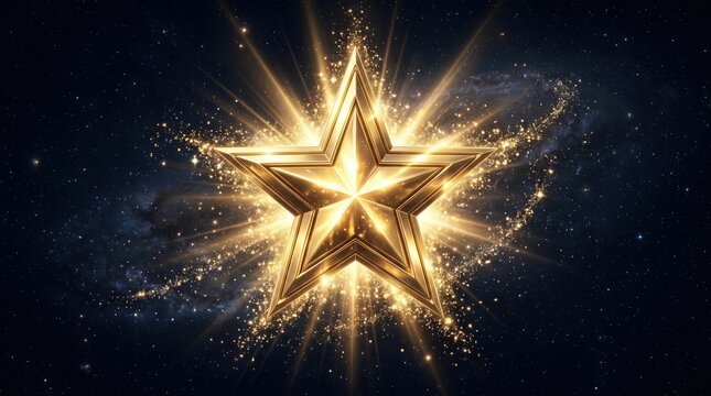 Glowing star with light trails on dark background with sparkles