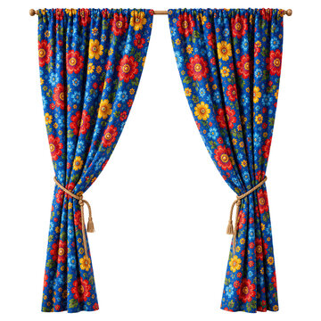 Decora&ccedil;&atilde;o de S&atilde;o Jo&atilde;o, cortina com estampa de flores e fundo azul para janelas 