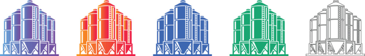 Set of Grain Silos Vector Icons © mr nexa design