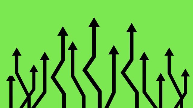 Animated black arrows moving upward on a green screen background representing consistent business growth and success