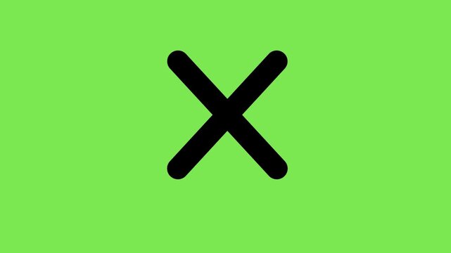 Black X cross mark on green screen background, Cancel wrong symbol animation with chroma key screen
