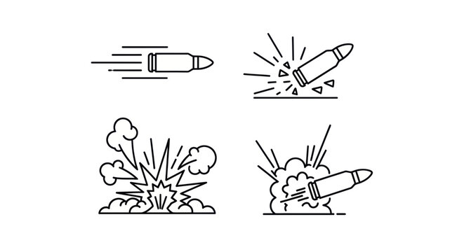 Bullet Motion and Impact Icons: Speed, Explosion, and Fragmentation
