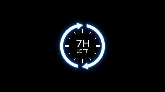 7 hours left neon countdown timer with rotating arrows on black background