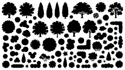 Fototapeta premium Landscape Vegetation CAD Collection with Trees Shrubs Hedges and Planting Elements