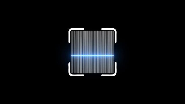 Digital barcode scanner animation with glowing blue laser beam