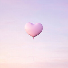 Obraz premium Minimalist poster with heart-shaped balloon over gentle lavender sky. Perfect for decorative print