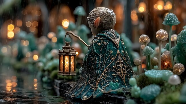 Ornate enamel elf figurine fantasy decor high resolution picture