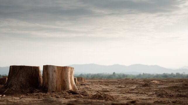 deforested land with tree stumps and dry soil environmental destruction concept