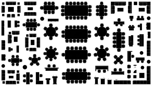 Event Furniture Silhouette CAD Collection with Banquet Tables Seating Arrangements and Venue Layouts