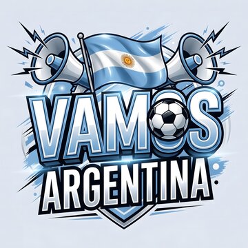 Vamos argentina football team support graphic with flag and megaphones