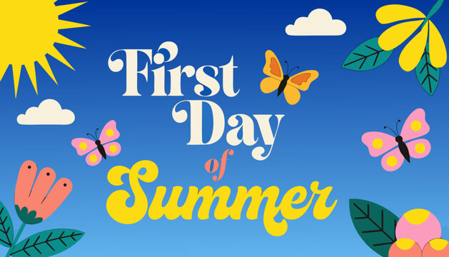 Summer season, first day of summer, colorful floral illustration, sunny day graphics