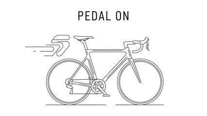 Minimal line of a road bicycle with speed motion lines isolated on a transparent background