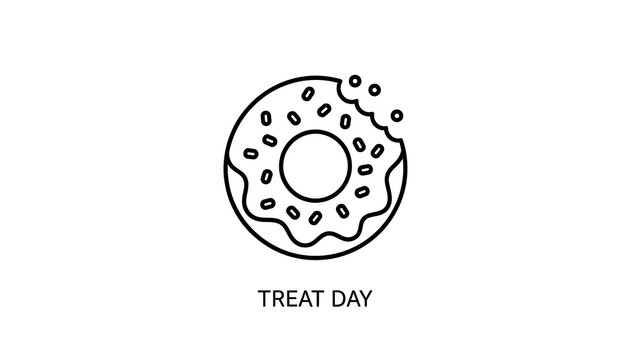 Minimal black outline of a bitten donut with sprinkles isolated on a transparent background