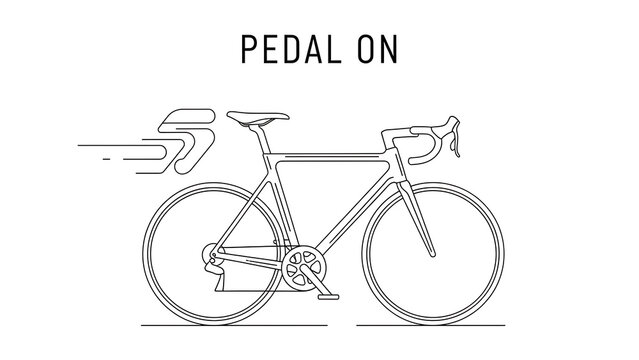 Minimal line of a road bicycle with speed motion lines isolated on a transparent background