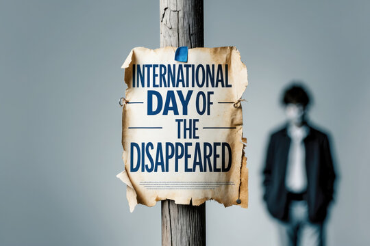 Banner international day of disappeared, search victims of theft and human trafficking AI Generative