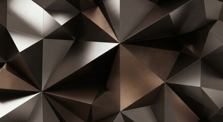 Fototapeta premium Abstract dark geometric pattern background with faceted metallic triangles creating a complex, modern texture and reflective surface, perfect for digital art or corporate design