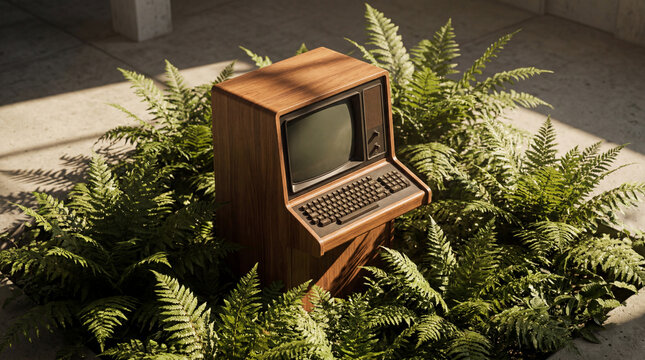 Wooden Mainframe Terminal in Fern Garden