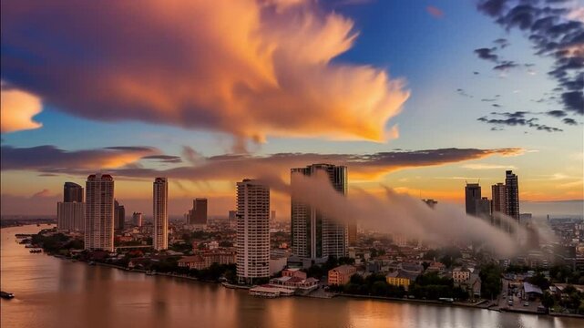 Bangkok in Thailand. Modern office buildings, condominium in Bangkok city downtown. Aerial view in time lapse.