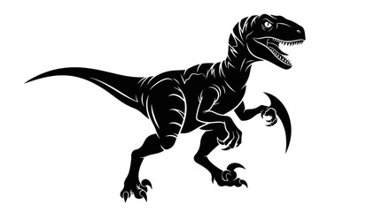 Black Silhouette Raptor Dinosaur on White Background © tuyun