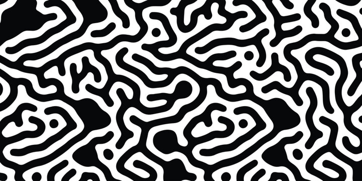 Abstract black and white organic maze pattern with fluid lines and shapes Vector, illustration