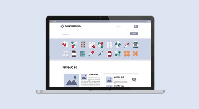 Modern Online Pharmacy Website Display on Laptop Screen